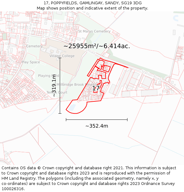 17, POPPYFIELDS, GAMLINGAY, SANDY, SG19 3DG: Plot and title map