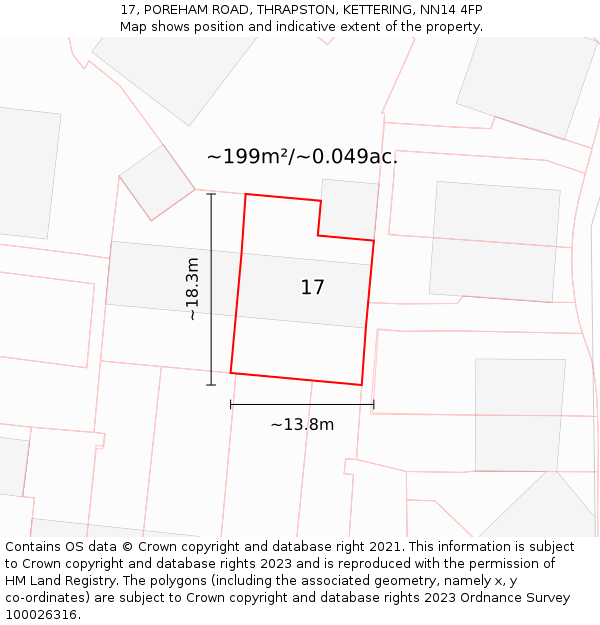 17, POREHAM ROAD, THRAPSTON, KETTERING, NN14 4FP: Plot and title map