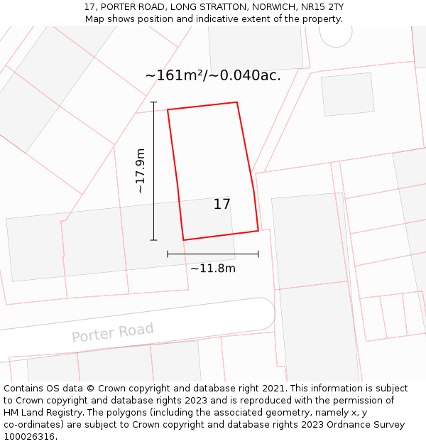 17, PORTER ROAD, LONG STRATTON, NORWICH, NR15 2TY: Plot and title map