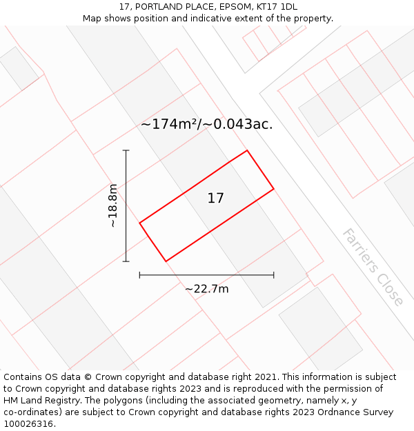 17, PORTLAND PLACE, EPSOM, KT17 1DL: Plot and title map