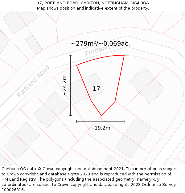 17, PORTLAND ROAD, CARLTON, NOTTINGHAM, NG4 3QA: Plot and title map