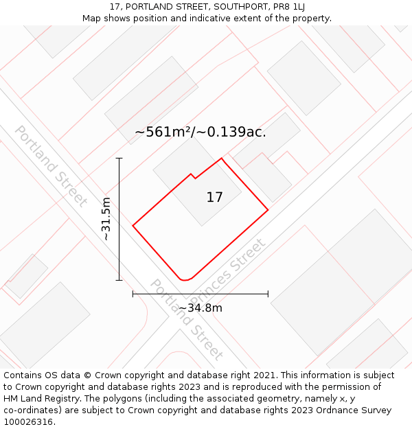 17, PORTLAND STREET, SOUTHPORT, PR8 1LJ: Plot and title map