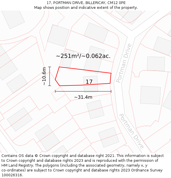 17, PORTMAN DRIVE, BILLERICAY, CM12 0PE: Plot and title map