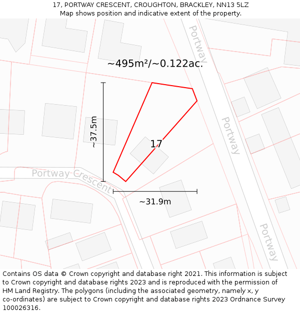 17, PORTWAY CRESCENT, CROUGHTON, BRACKLEY, NN13 5LZ: Plot and title map