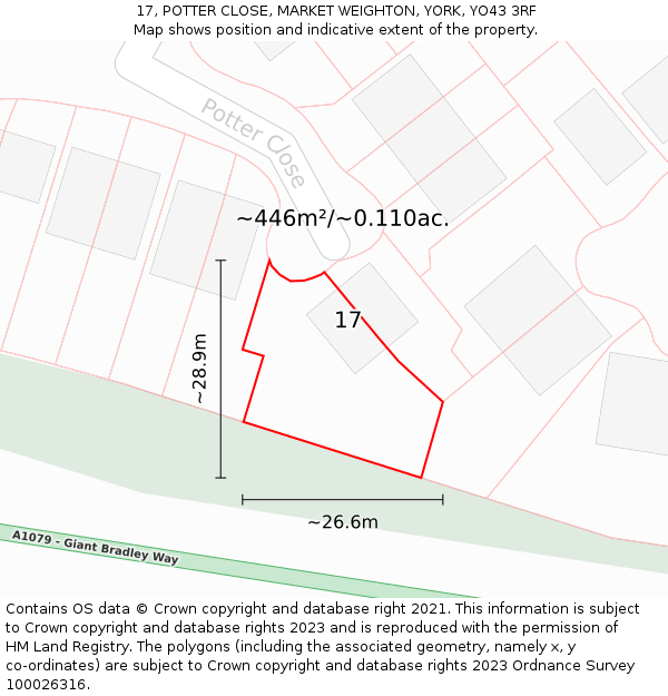 17, POTTER CLOSE, MARKET WEIGHTON, YORK, YO43 3RF: Plot and title map