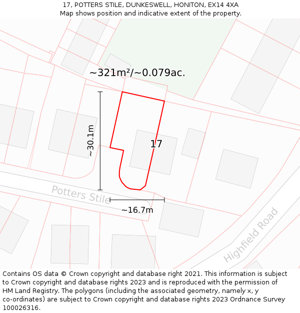 17, POTTERS STILE, DUNKESWELL, HONITON, EX14 4XA: Plot and title map