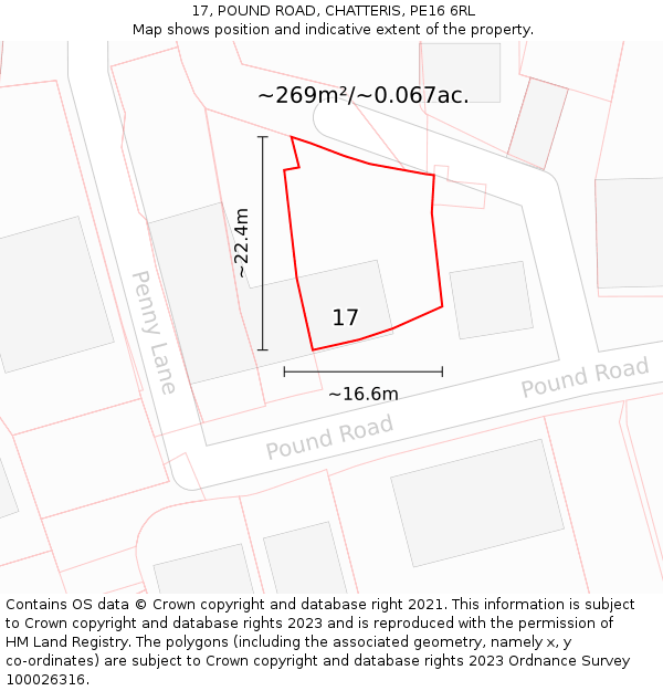 17, POUND ROAD, CHATTERIS, PE16 6RL: Plot and title map
