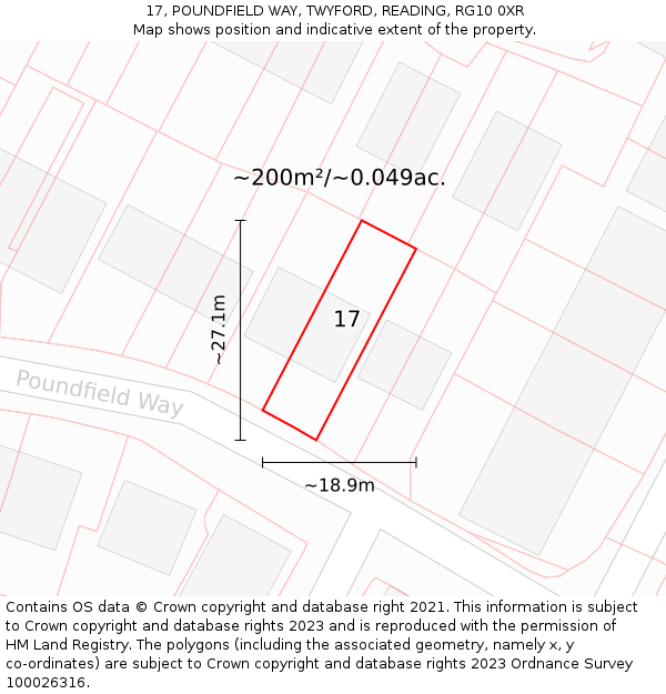17, POUNDFIELD WAY, TWYFORD, READING, RG10 0XR: Plot and title map