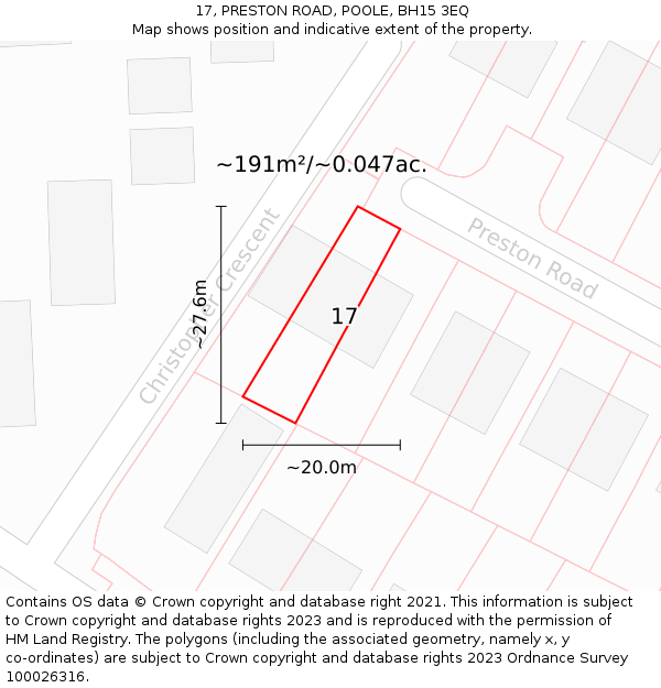 17, PRESTON ROAD, POOLE, BH15 3EQ: Plot and title map