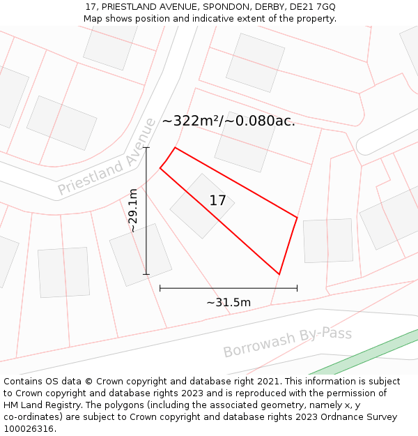17, PRIESTLAND AVENUE, SPONDON, DERBY, DE21 7GQ: Plot and title map