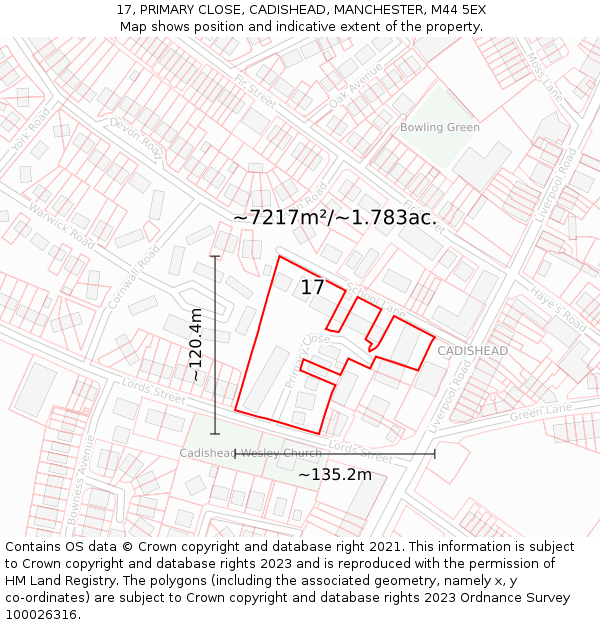 17, PRIMARY CLOSE, CADISHEAD, MANCHESTER, M44 5EX: Plot and title map