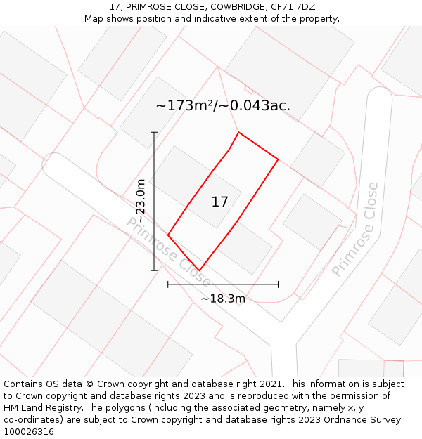 17, PRIMROSE CLOSE, COWBRIDGE, CF71 7DZ: Plot and title map