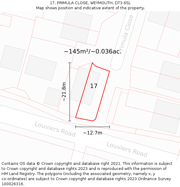 17, PRIMULA CLOSE, WEYMOUTH, DT3 6SL: Plot and title map