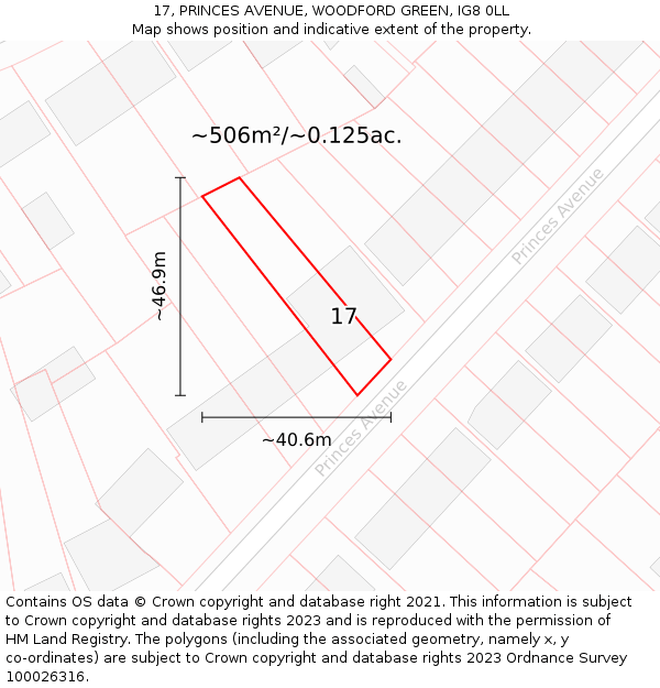 17, PRINCES AVENUE, WOODFORD GREEN, IG8 0LL: Plot and title map