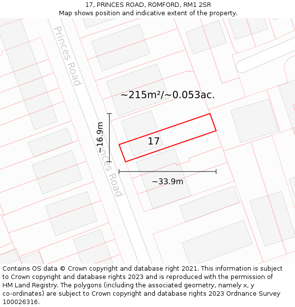 17, PRINCES ROAD, ROMFORD, RM1 2SR: Plot and title map