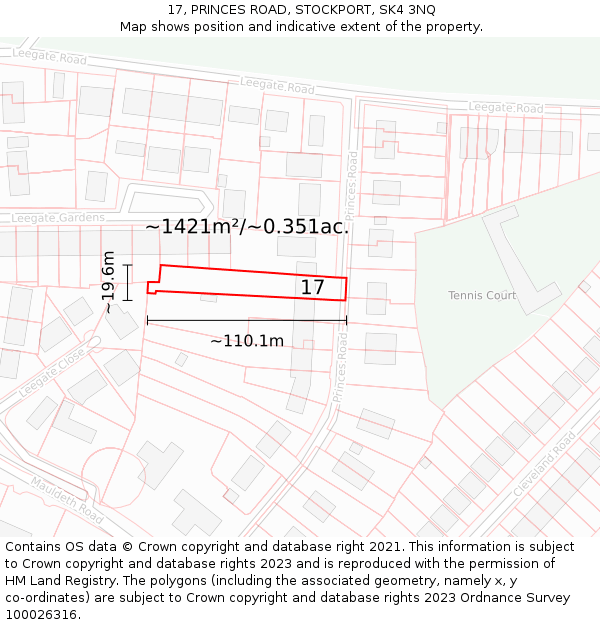 17, PRINCES ROAD, STOCKPORT, SK4 3NQ: Plot and title map