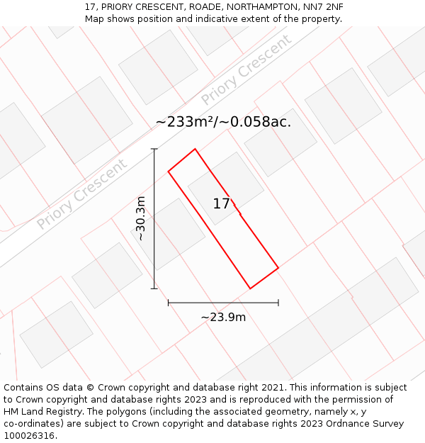 17, PRIORY CRESCENT, ROADE, NORTHAMPTON, NN7 2NF: Plot and title map