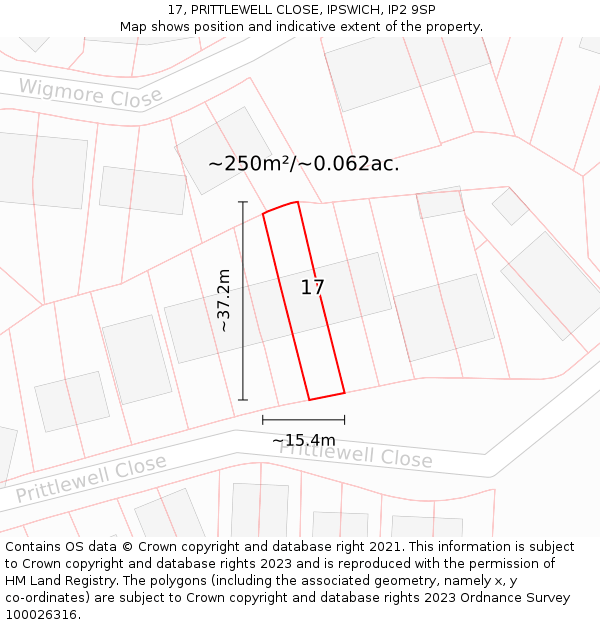 17, PRITTLEWELL CLOSE, IPSWICH, IP2 9SP: Plot and title map
