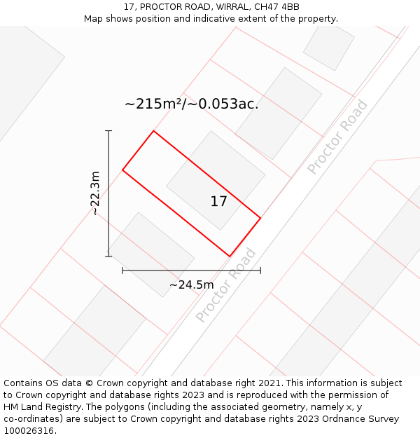 17, PROCTOR ROAD, WIRRAL, CH47 4BB: Plot and title map
