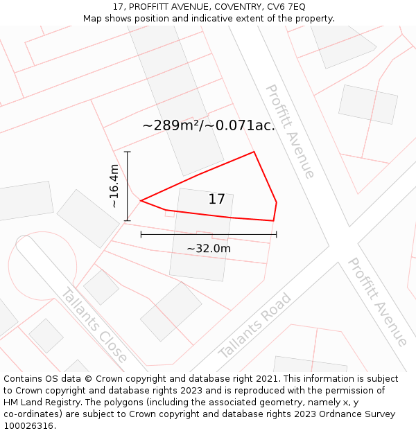 17, PROFFITT AVENUE, COVENTRY, CV6 7EQ: Plot and title map