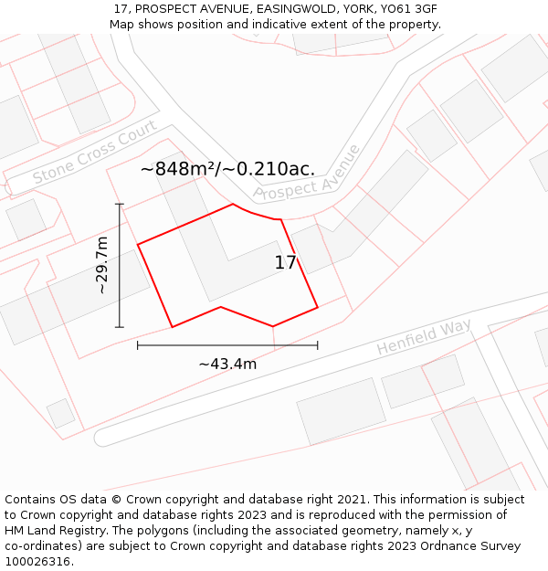 17, PROSPECT AVENUE, EASINGWOLD, YORK, YO61 3GF: Plot and title map