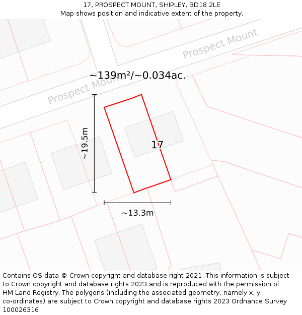 17, PROSPECT MOUNT, SHIPLEY, BD18 2LE: Plot and title map