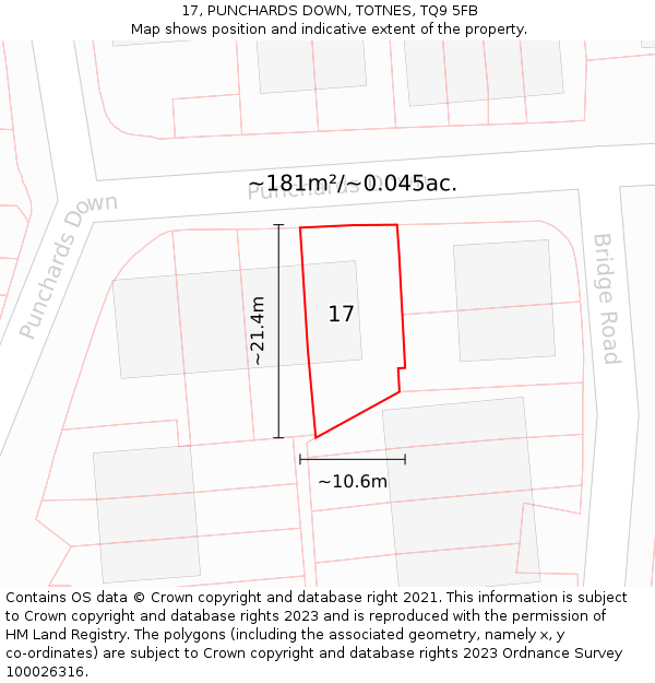 17, PUNCHARDS DOWN, TOTNES, TQ9 5FB: Plot and title map