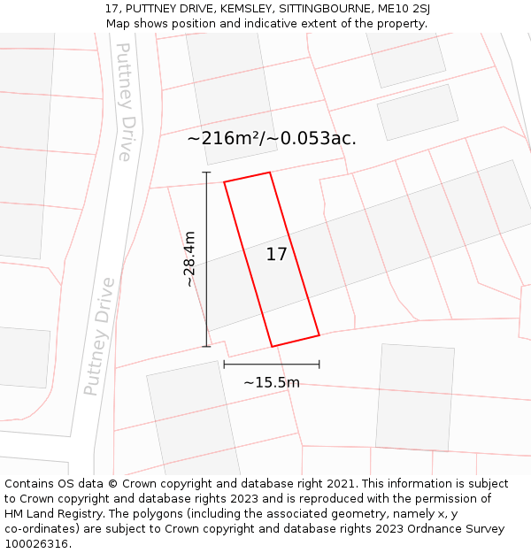 17, PUTTNEY DRIVE, KEMSLEY, SITTINGBOURNE, ME10 2SJ: Plot and title map