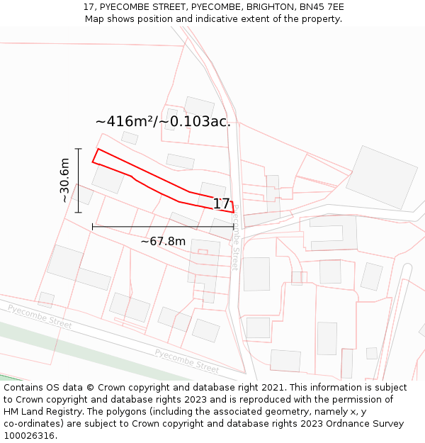 17, PYECOMBE STREET, PYECOMBE, BRIGHTON, BN45 7EE: Plot and title map