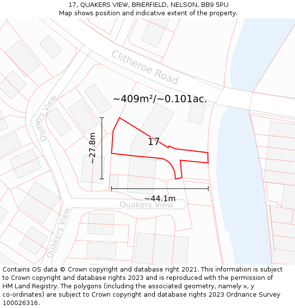 17, QUAKERS VIEW, BRIERFIELD, NELSON, BB9 5PU: Plot and title map