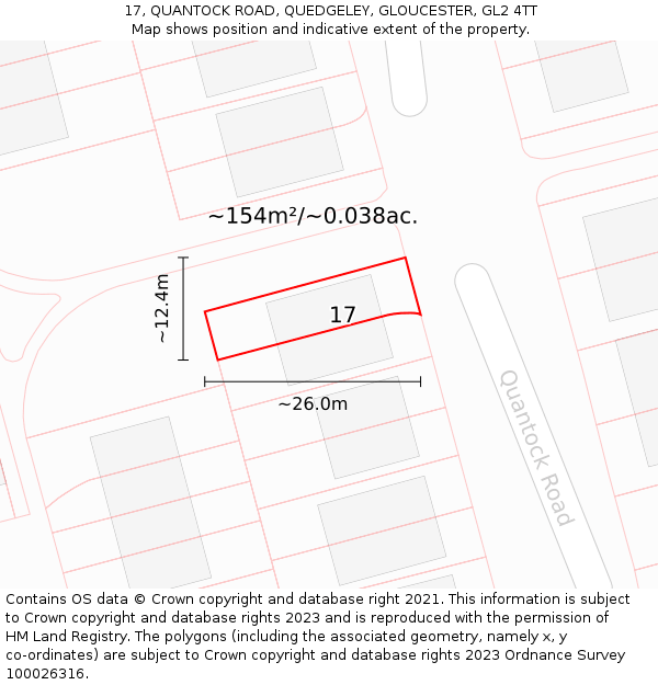 17, QUANTOCK ROAD, QUEDGELEY, GLOUCESTER, GL2 4TT: Plot and title map