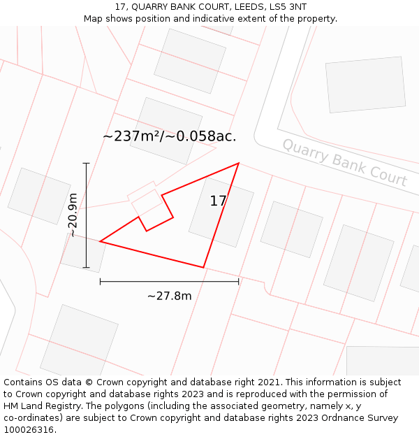17, QUARRY BANK COURT, LEEDS, LS5 3NT: Plot and title map