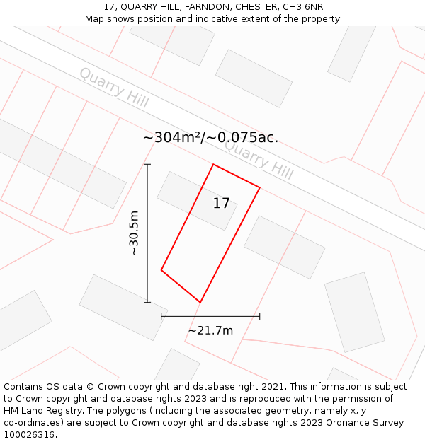 17, QUARRY HILL, FARNDON, CHESTER, CH3 6NR: Plot and title map