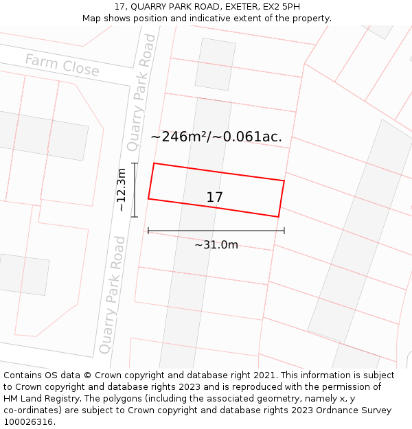 17, QUARRY PARK ROAD, EXETER, EX2 5PH: Plot and title map