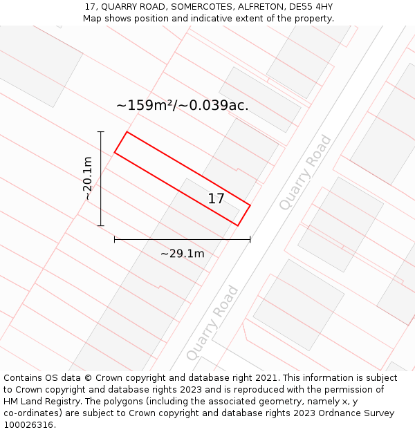 17, QUARRY ROAD, SOMERCOTES, ALFRETON, DE55 4HY: Plot and title map