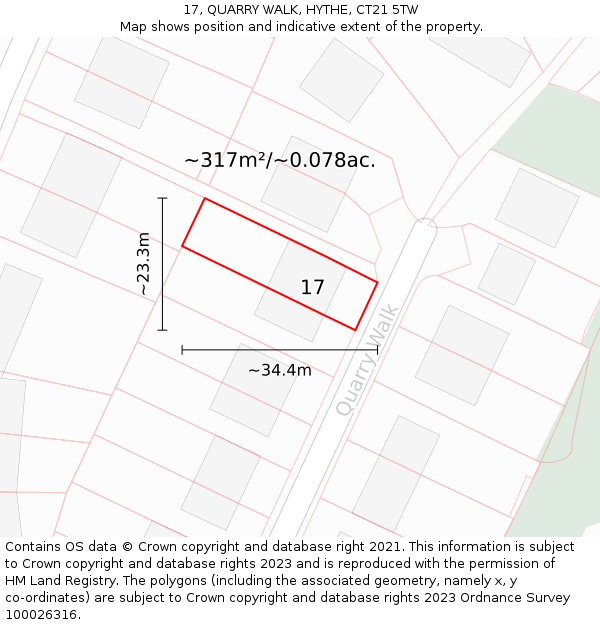 17, QUARRY WALK, HYTHE, CT21 5TW: Plot and title map