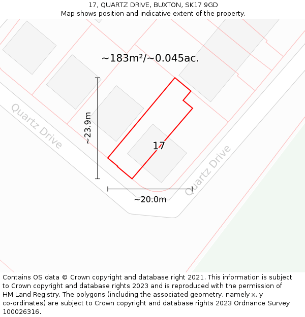 17, QUARTZ DRIVE, BUXTON, SK17 9GD: Plot and title map