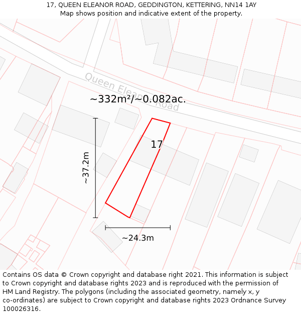 17, QUEEN ELEANOR ROAD, GEDDINGTON, KETTERING, NN14 1AY: Plot and title map