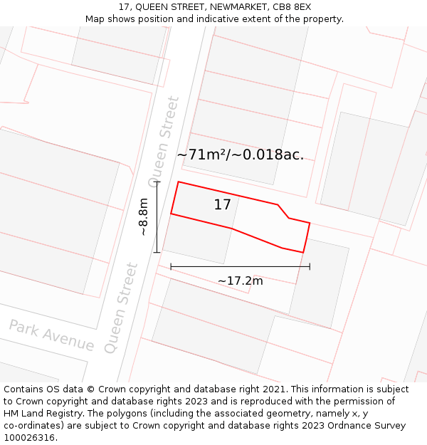 17, QUEEN STREET, NEWMARKET, CB8 8EX: Plot and title map