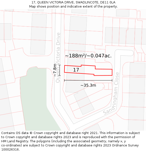 17, QUEEN VICTORIA DRIVE, SWADLINCOTE, DE11 0LA: Plot and title map