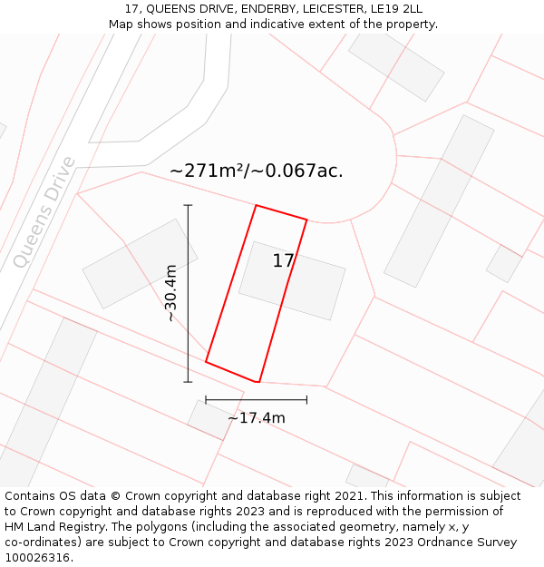 17, QUEENS DRIVE, ENDERBY, LEICESTER, LE19 2LL: Plot and title map