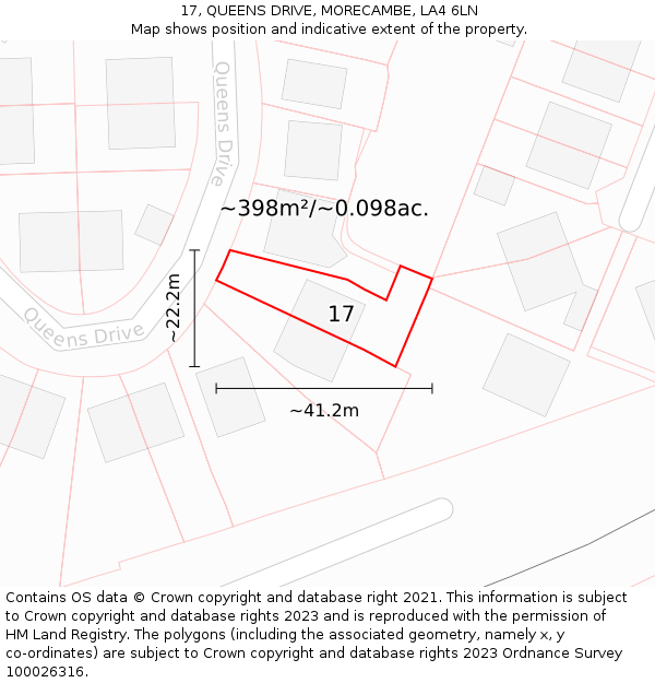 17, QUEENS DRIVE, MORECAMBE, LA4 6LN: Plot and title map