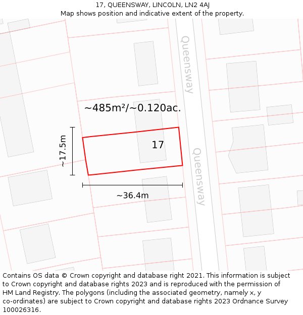 17, QUEENSWAY, LINCOLN, LN2 4AJ: Plot and title map