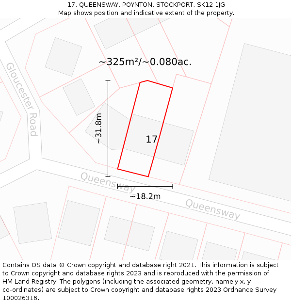 17, QUEENSWAY, POYNTON, STOCKPORT, SK12 1JG: Plot and title map