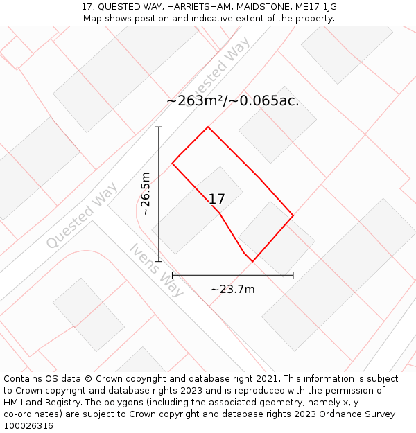 17, QUESTED WAY, HARRIETSHAM, MAIDSTONE, ME17 1JG: Plot and title map