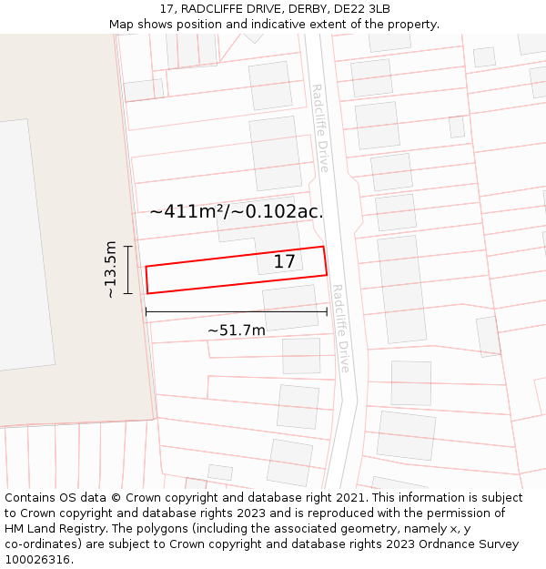 17, RADCLIFFE DRIVE, DERBY, DE22 3LB: Plot and title map