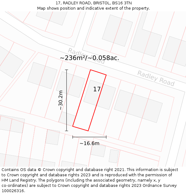 17, RADLEY ROAD, BRISTOL, BS16 3TN: Plot and title map