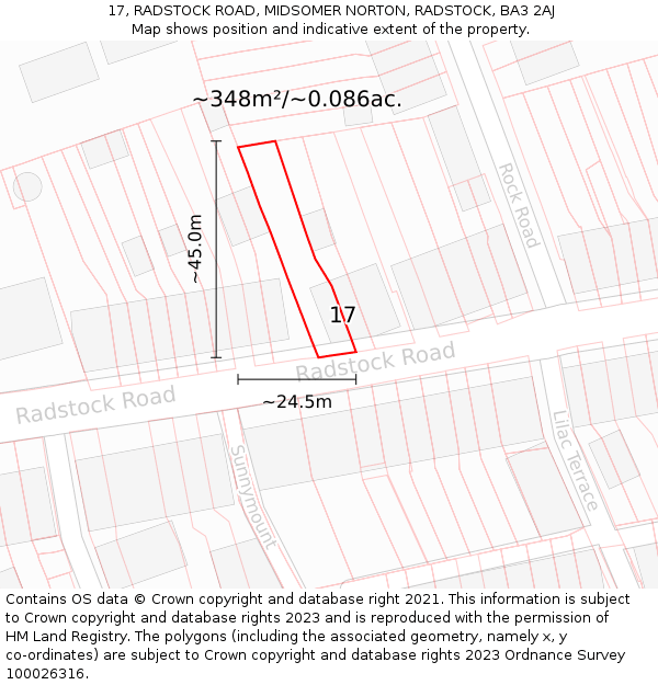 17, RADSTOCK ROAD, MIDSOMER NORTON, RADSTOCK, BA3 2AJ: Plot and title map