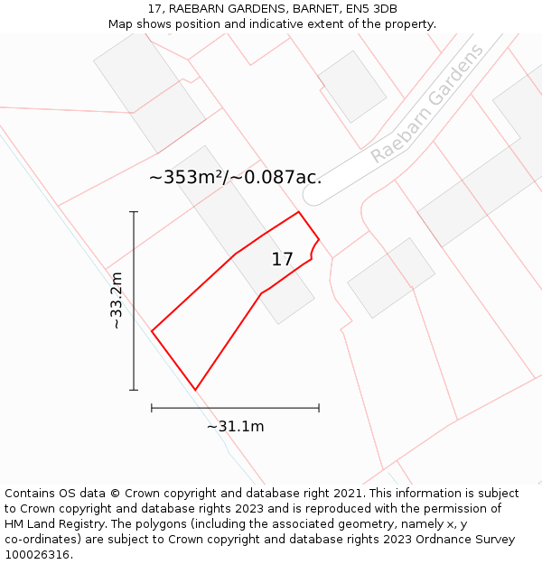 17, RAEBARN GARDENS, BARNET, EN5 3DB: Plot and title map