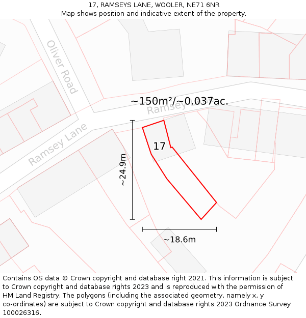 17, RAMSEYS LANE, WOOLER, NE71 6NR: Plot and title map